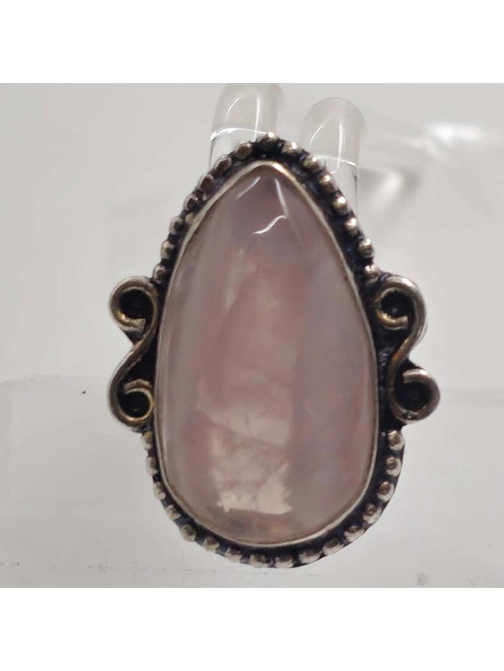 Rose Quartz Silver Tone Ring Pear Shaped Stone Size 7